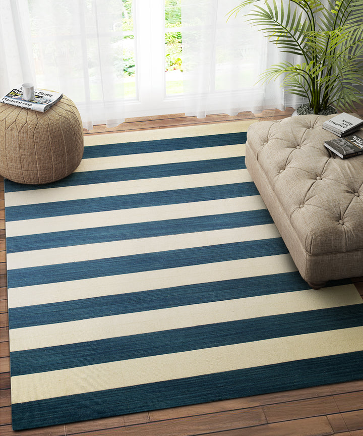 IVORY BLUE STRIPES DHURRIE