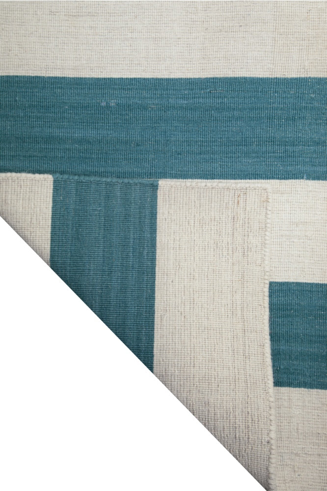 IVORY TEAL STRIPES DHURRIE