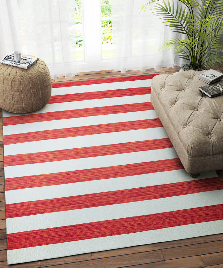 IVORY RED STRIPES DHURRIE