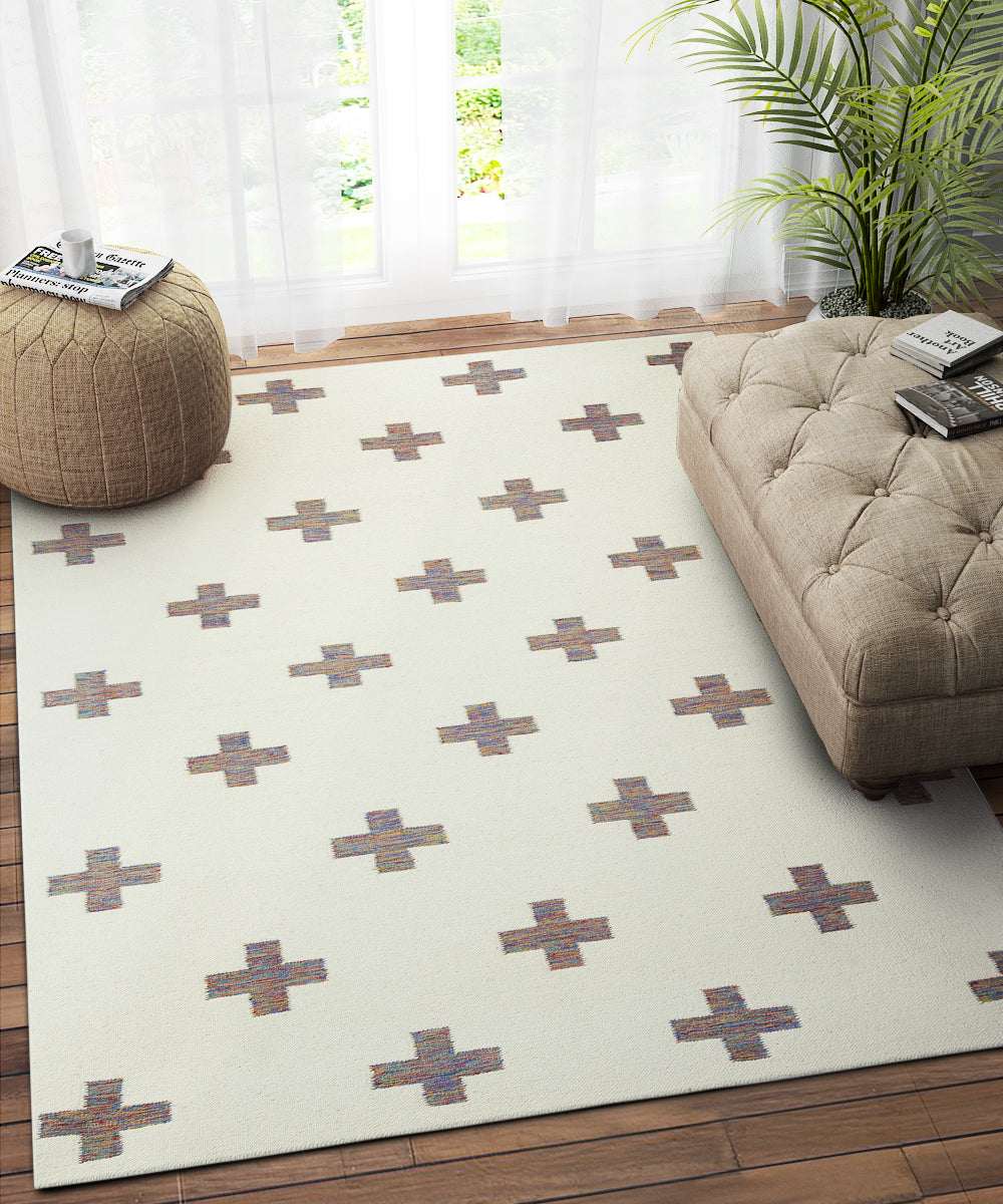 IVORY MULTICOLOR CROSS DHURRIE