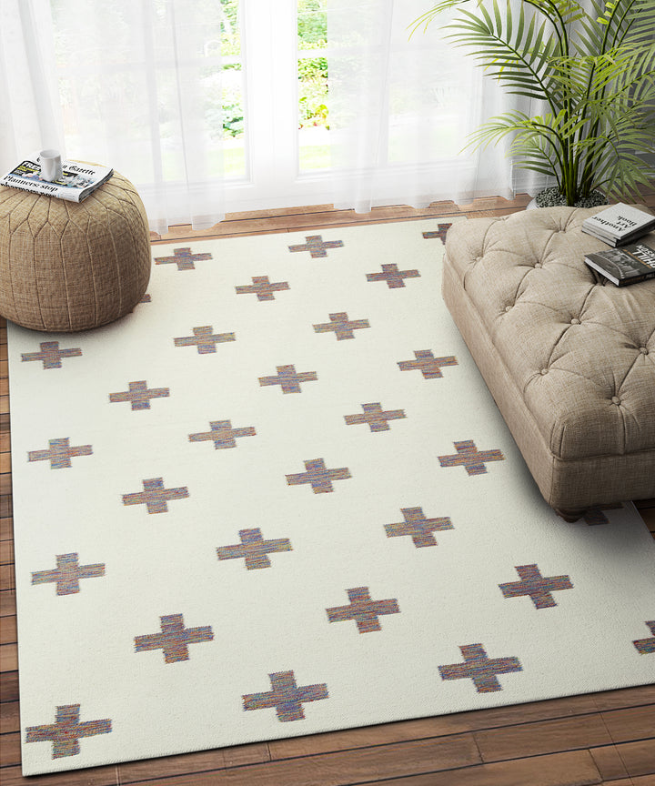 IVORY MULTICOLOR CROSS DHURRIE