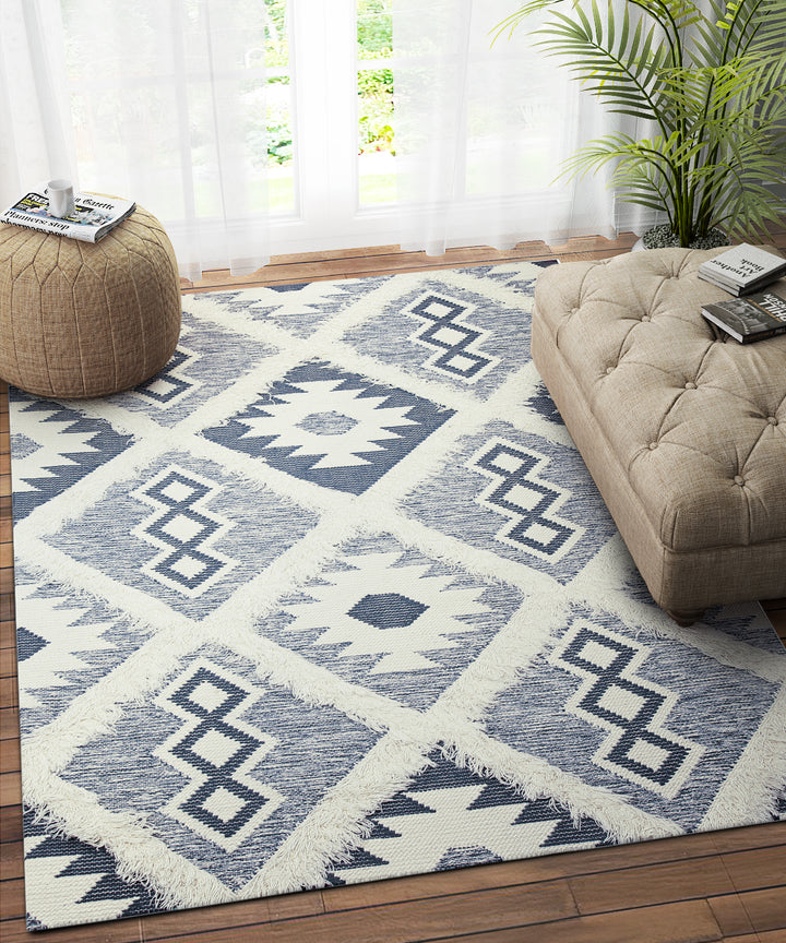IVORY BLUE KILIM DHURRIE