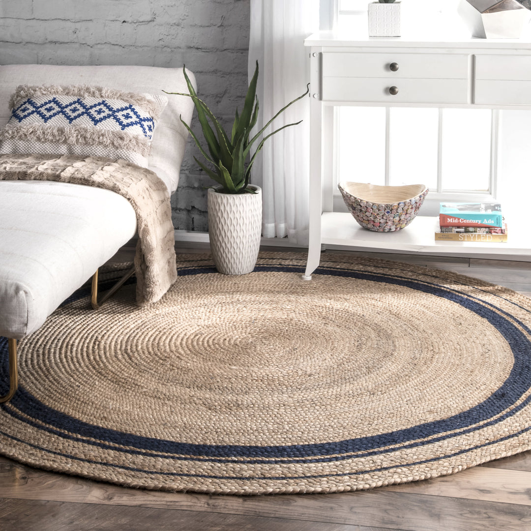BLUE AND NATURAL ROUND JUTE DHURRIE