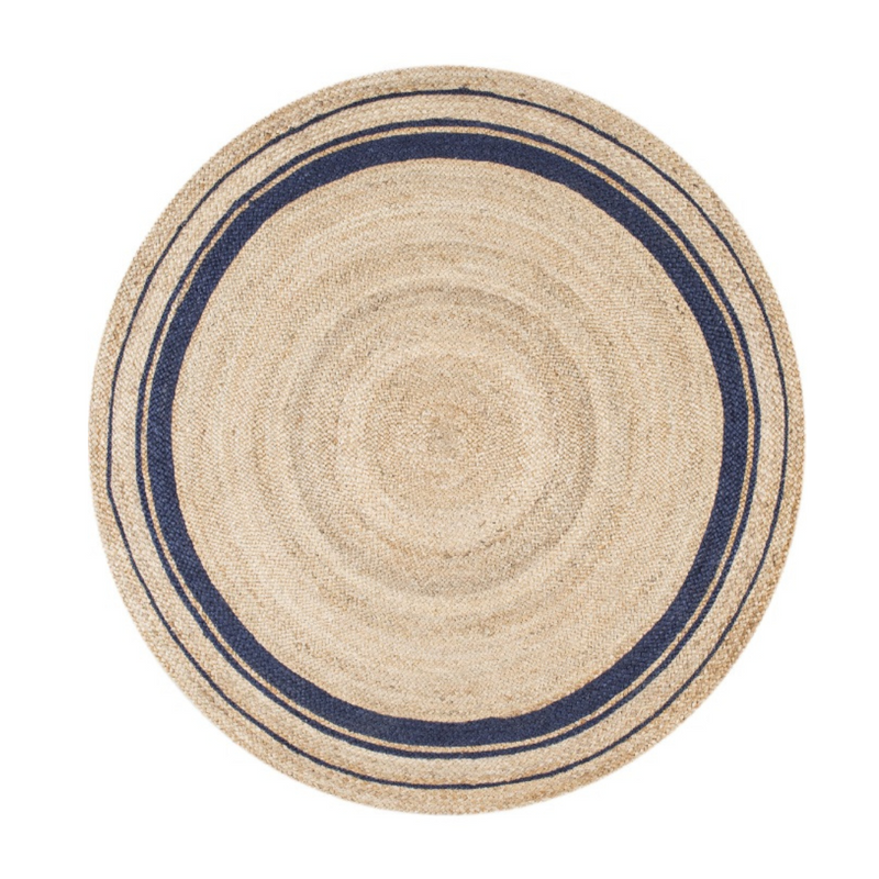 BLUE AND NATURAL ROUND JUTE DHURRIE