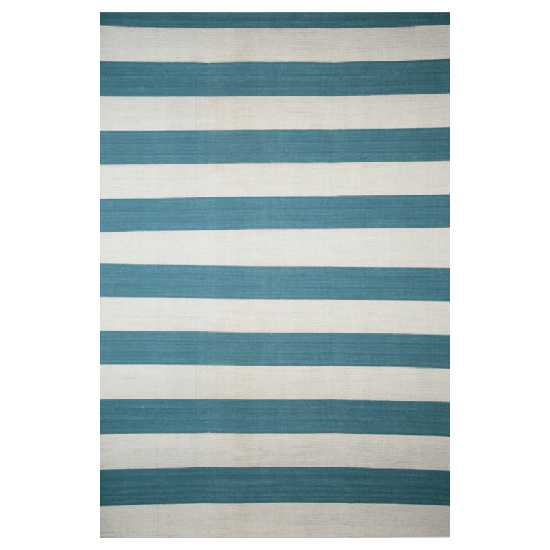 IVORY TEAL STRIPES DHURRIE
