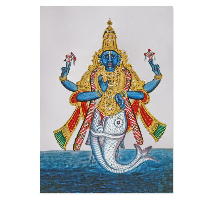 Vishnu in his incarnation as Matsya (fish) to save the sacred books Art Print