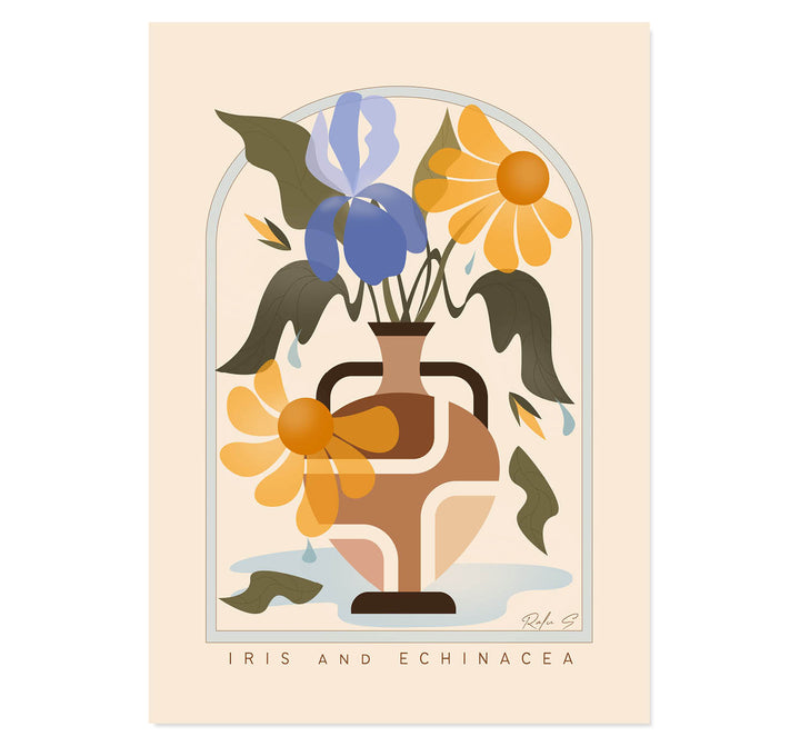 floral vase wall art, botanical illustration print, earthy modern decor, living room gallery wall art, flower lover gift, archway art print