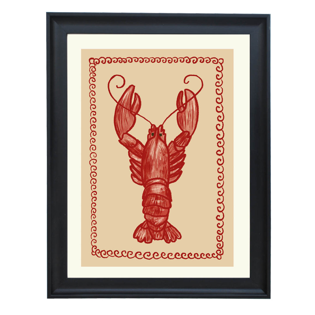 lobster illustration print, coastal kitchen wall decor, nautical dining art, seafood restaurant artwork, red marine art print, cottage coastal vibe