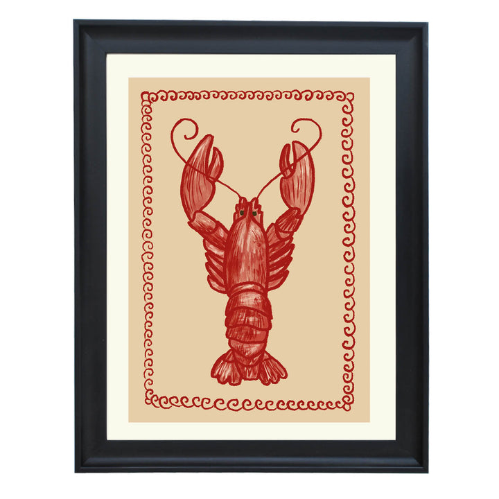lobster illustration print, coastal kitchen wall decor, nautical dining art, seafood restaurant artwork, red marine art print, cottage coastal vibe
