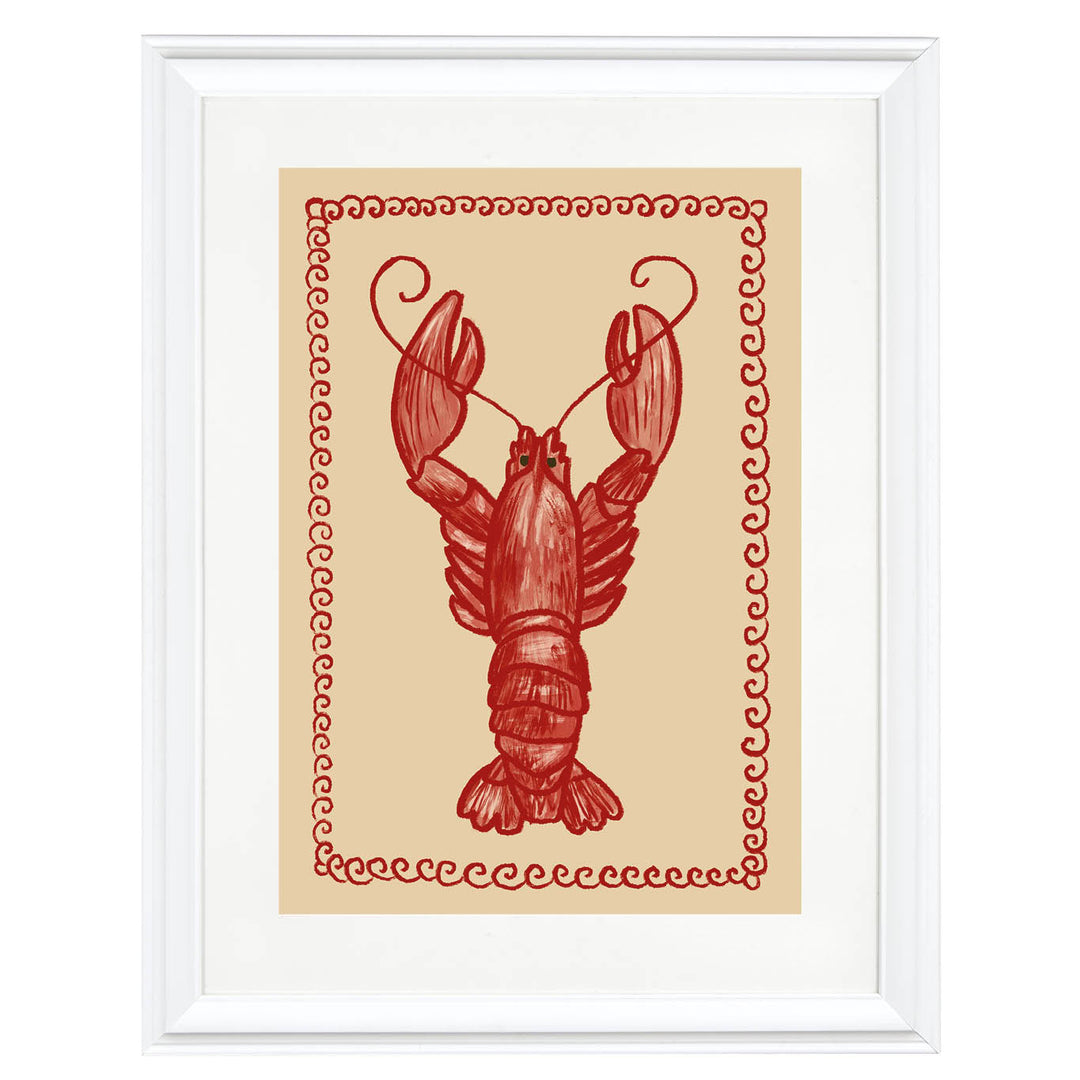 lobster illustration print, coastal kitchen wall decor, nautical dining art, seafood restaurant artwork, red marine art print, cottage coastal vibe
