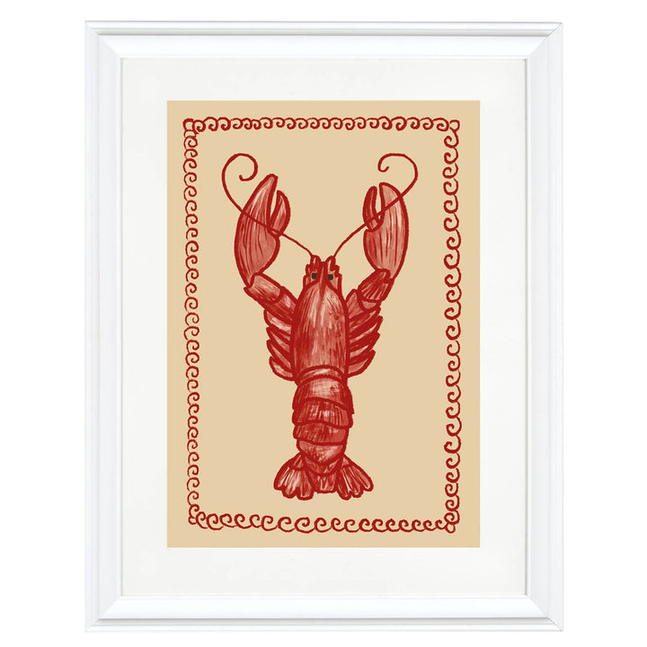 lobster illustration print, coastal kitchen wall decor, nautical dining art, seafood restaurant artwork, red marine art print, cottage coastal vibe