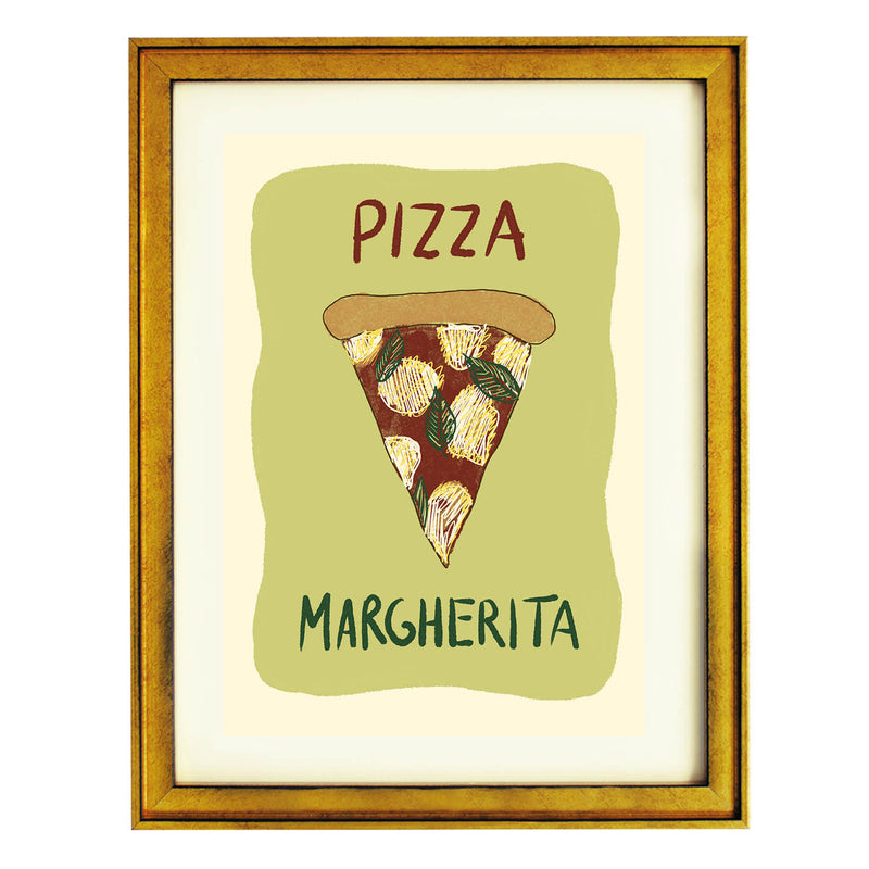 pizza kitchen wall art, Italian food art print, margherita pizza illustration, quirky kitchen decor, gourmet art for dining room, food lover gift
