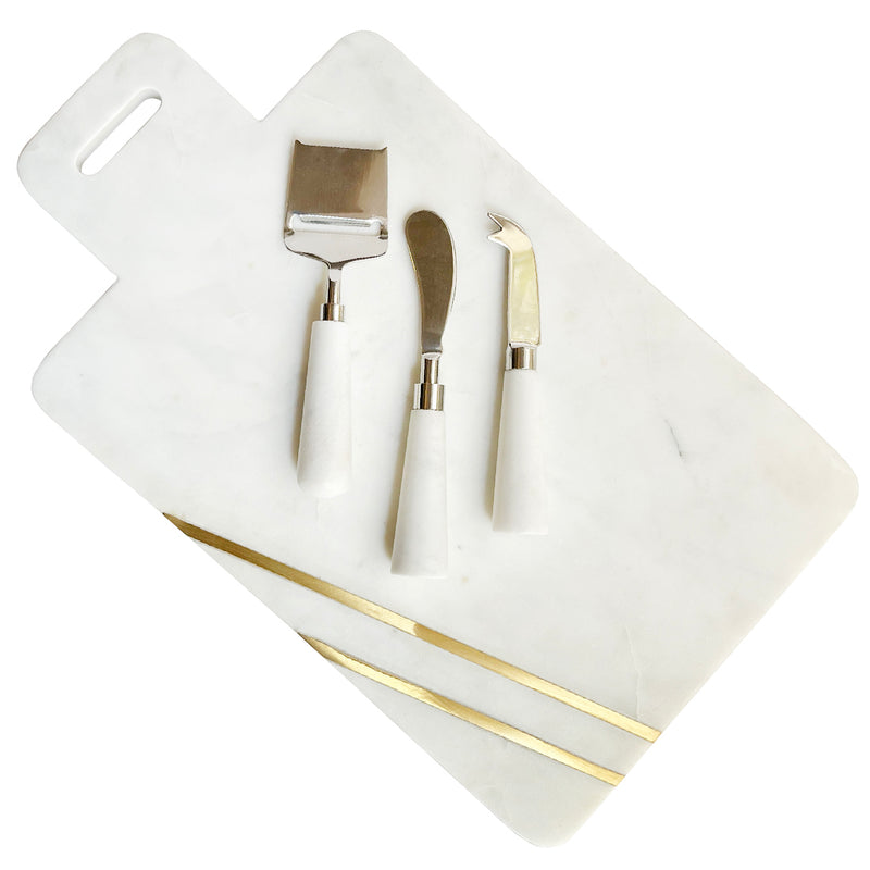 Marble Inlay Cheese Board & Knives Set