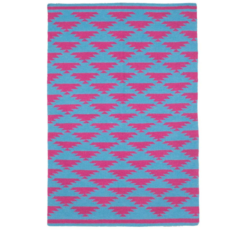 BLUE AZTEC HAND WOVEN KILIM DHURRIE