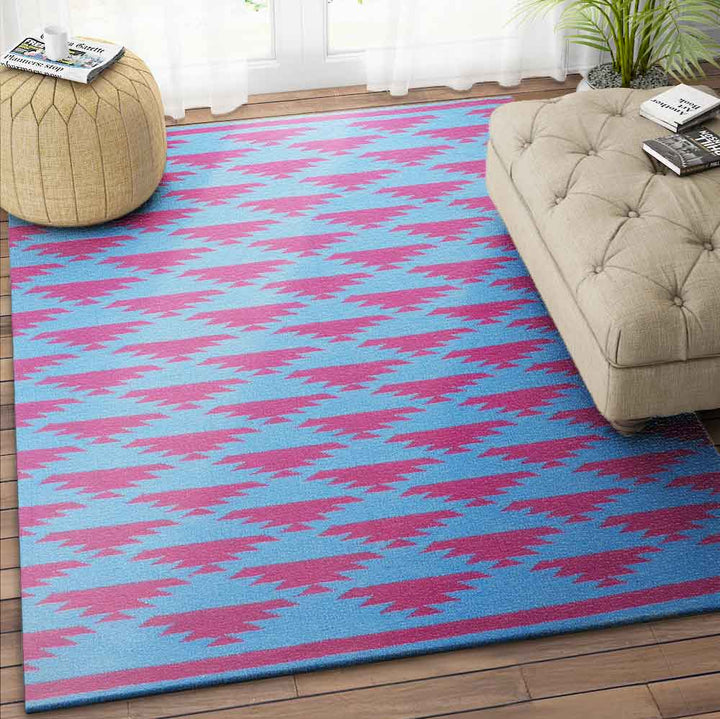 BLUE AZTEC HAND WOVEN KILIM DHURRIE