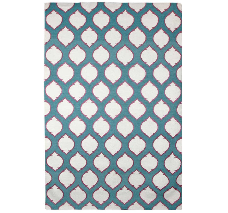 IVORY AND TEAL HAND WOVEN KILIM DHURRIE