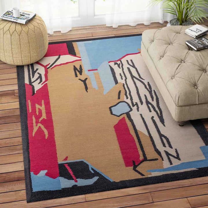 MULTICOLOR BEIGE KILIM HAND WOVEN DHURRIE