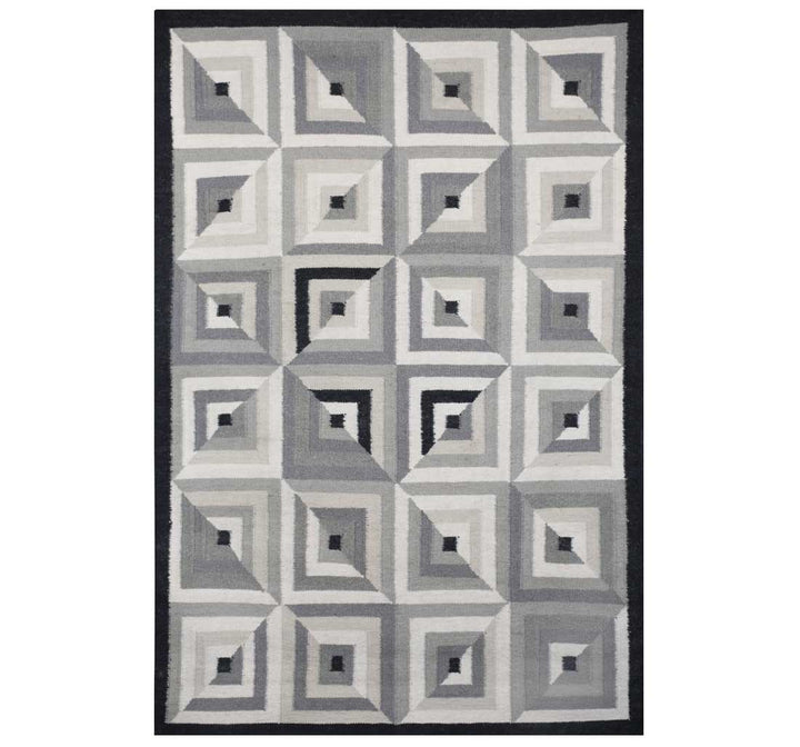 CHARCOAL AZTEC KILIM HAND WOVEN DHURRIE