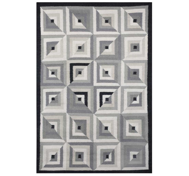 CHARCOAL AZTEC KILIM HAND WOVEN DHURRIE