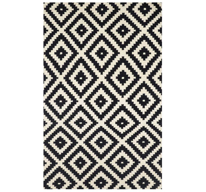 BLACK AND WHITE DIAMOND HAND WOVEN KILIM DHURRIE