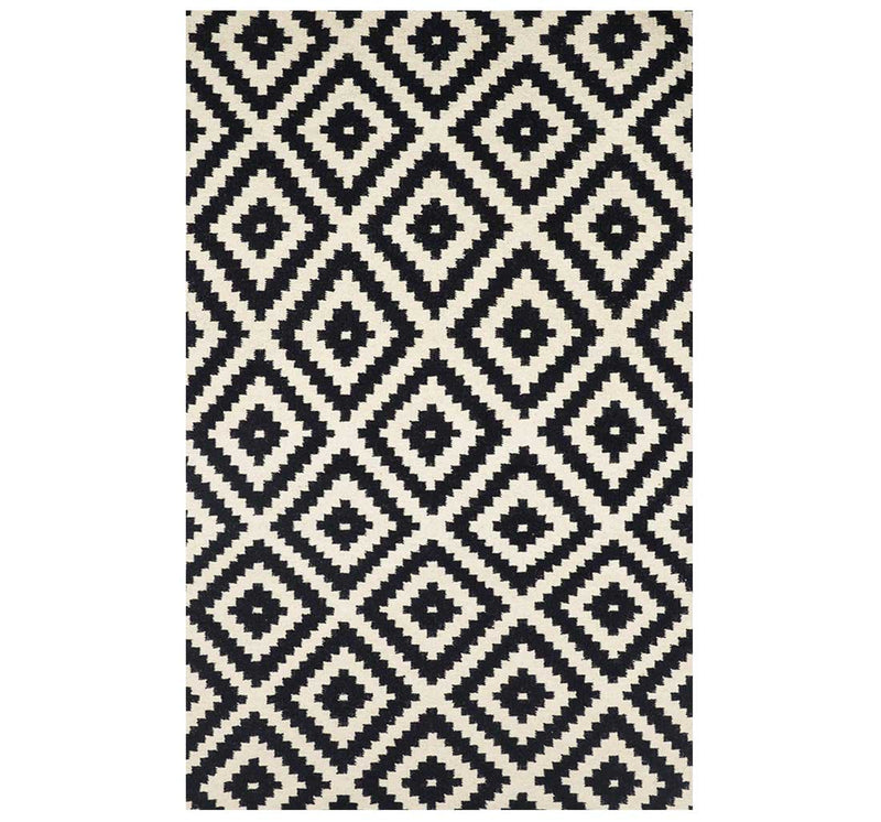 BLACK AND WHITE DIAMOND HAND WOVEN KILIM DHURRIE