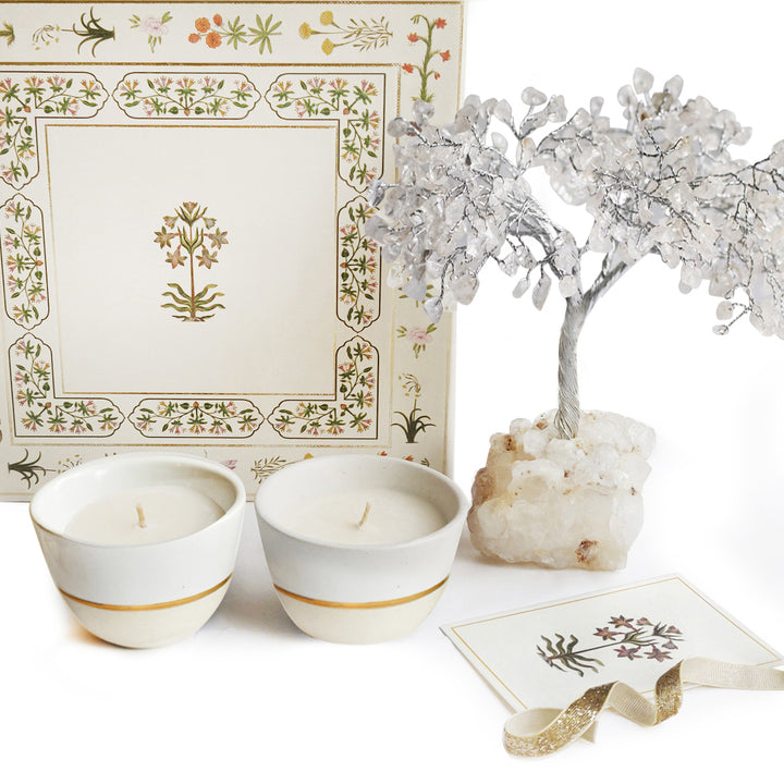 Clear crystal quartz gemstone tree hamper