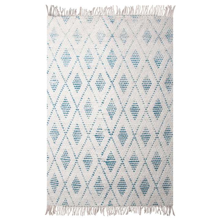 IVORY AND BLUE KILIM HAND WOVEN DHURRIE