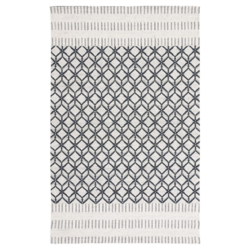 IVORY AND BLACK KILIM HAND WOVEN DHURRIE