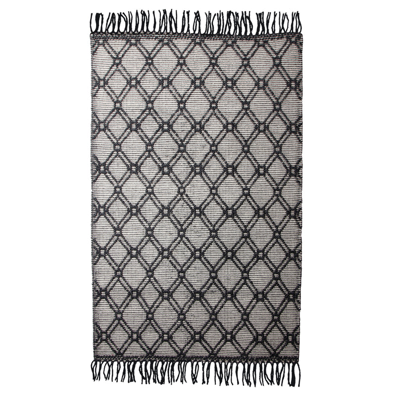 BLACK AND IVORY KILIM HAND WOVEN DHURRIE