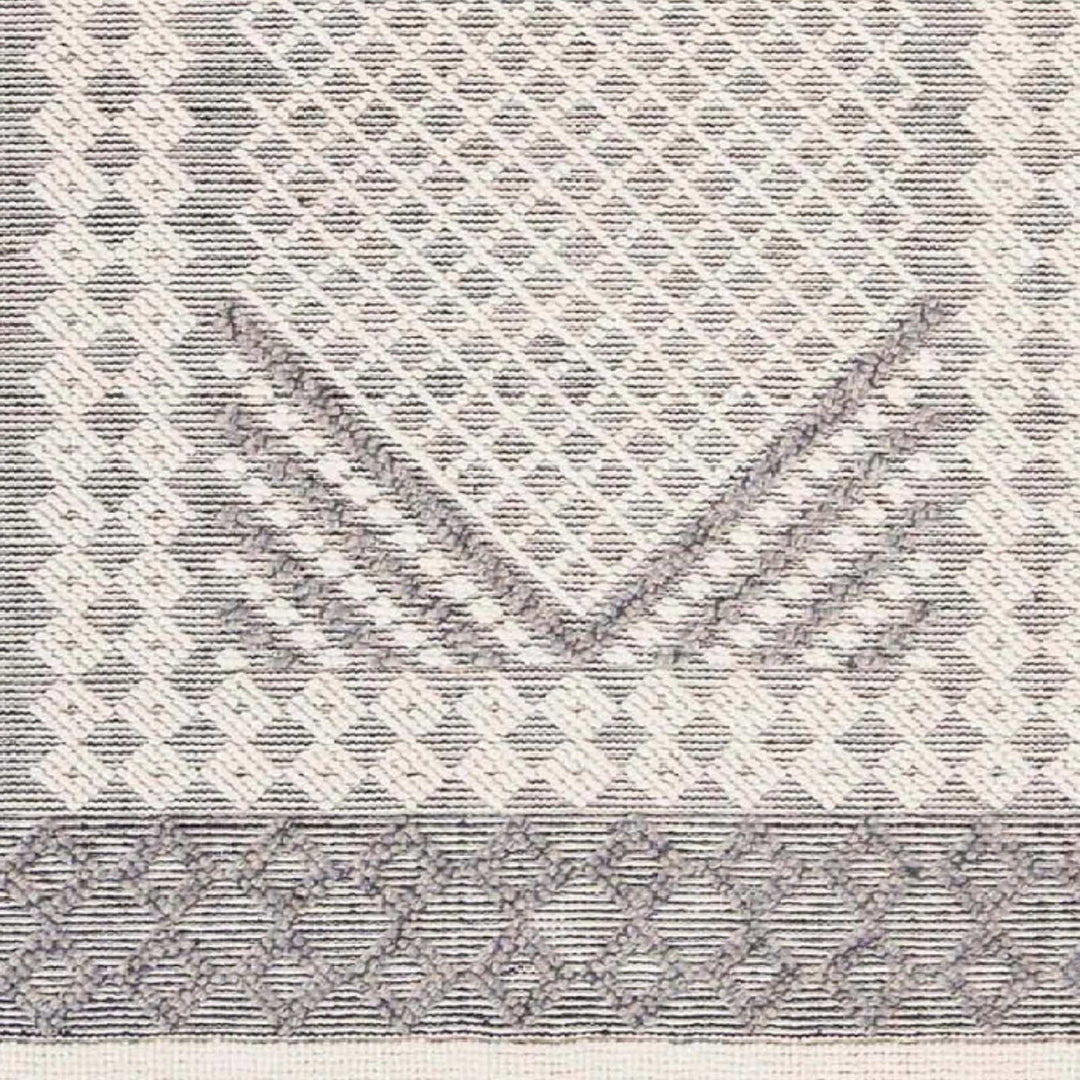 IVORY AND CHARCOAL KILIM HAND WOVEN DHURRIE