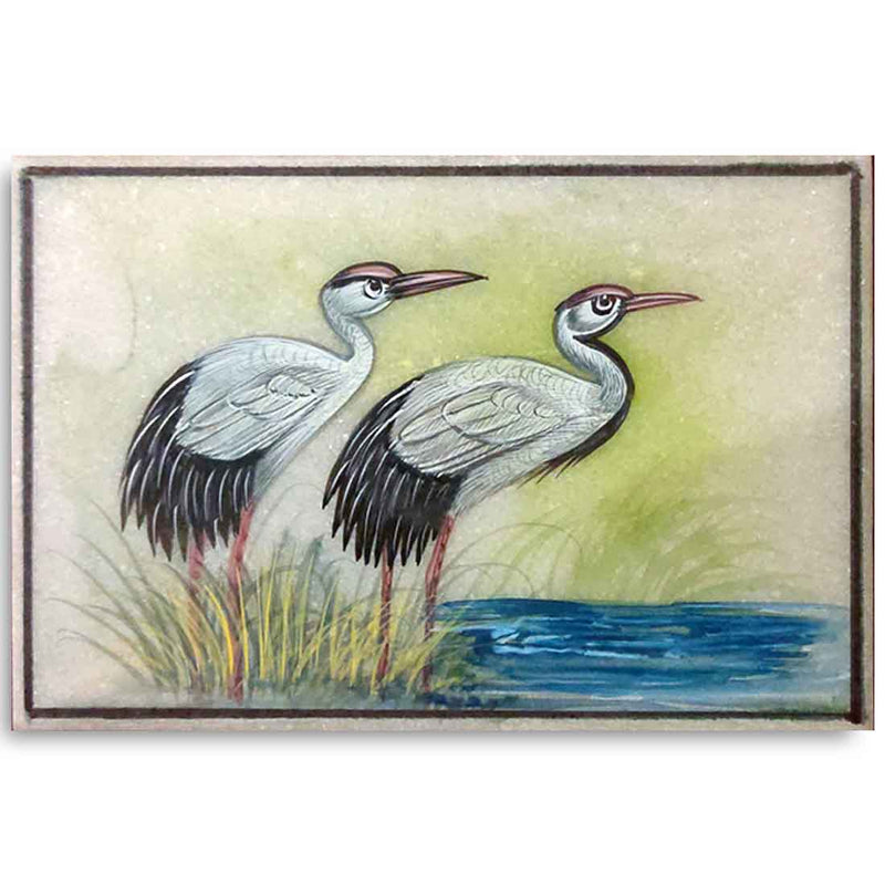 Multicolor Twin Flamingo Miniature Painting on Marble