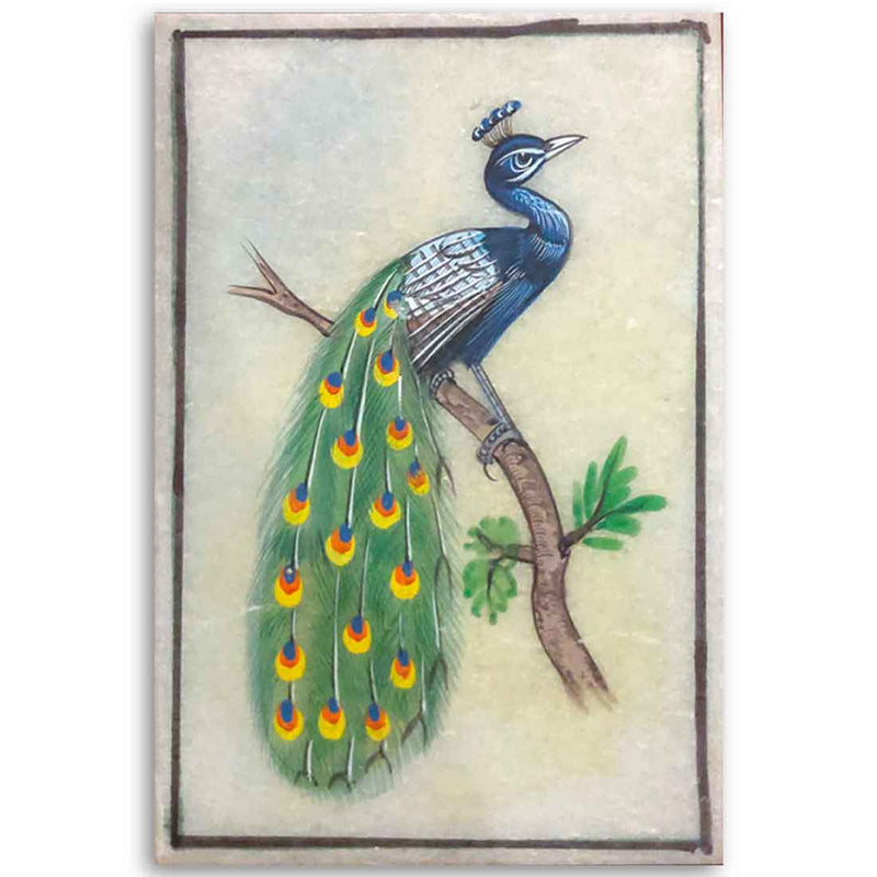 Multicolor Peacock Miniature Painting on Marble