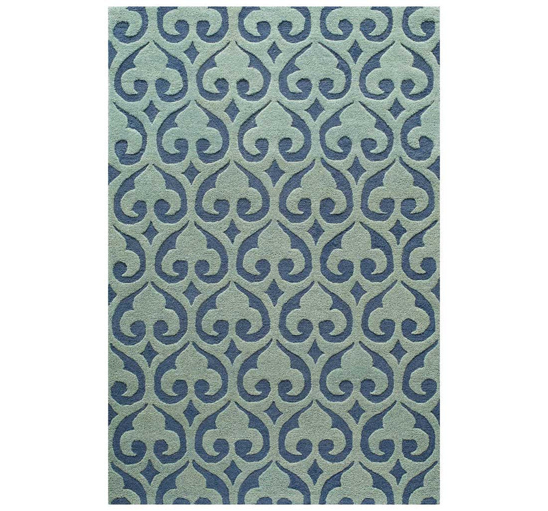 BLUE TEAL DAMASK TRADITIONAL HAND TUFTED CARPET