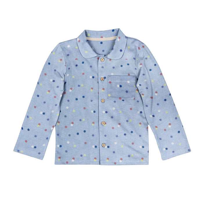 Organic Full Sleeved Collared Pajama Set-Blue Dots