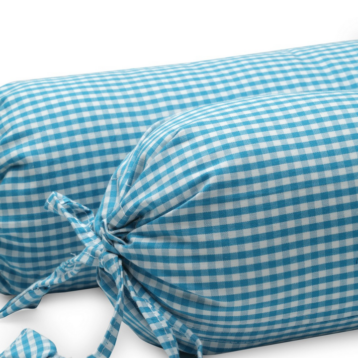 Organic Baby Bolster Cover Set with Fillers Blue Checks
