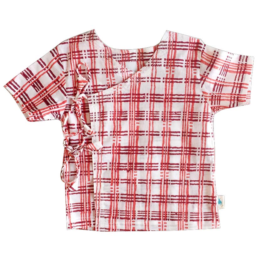 UNISEX ORGANIC CHECKS PRINT ANGARAKHA TOP + WHITE PANTS