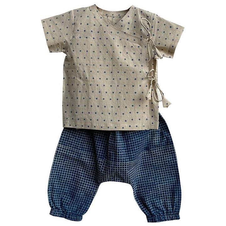 UNISEX ORGANIC ZOO BAG - INDIGO RAIDANA AND CHECK ANGARAKHA + PANTS