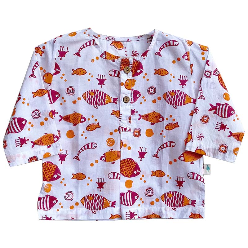 UNISEX ORGANIC KOI RED KURTA + MATCHING PANTS