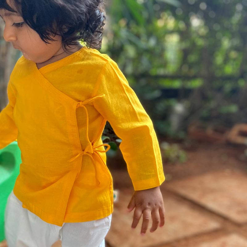 UNISEX ORGANIC YELLOW ANGRAKHA + WHITE PANTS