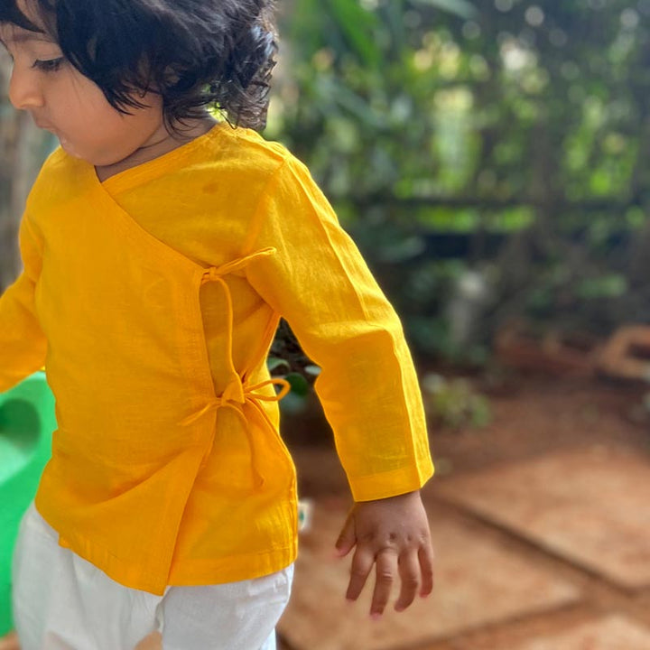 UNISEX ORGANIC YELLOW ANGRAKHA + WHITE PANTS