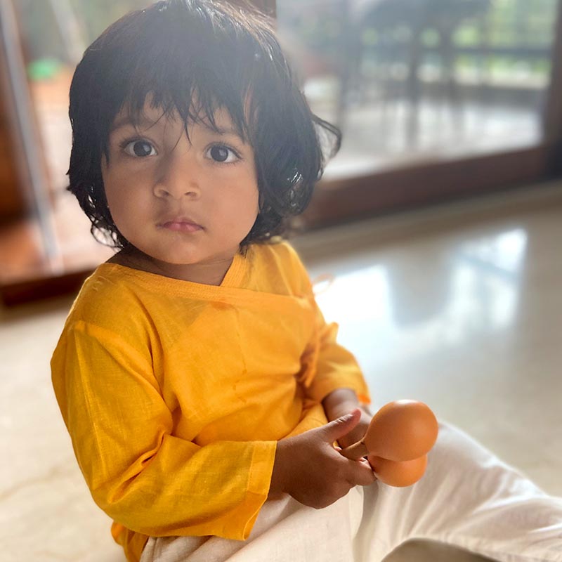 UNISEX ORGANIC YELLOW ANGRAKHA + WHITE PANTS