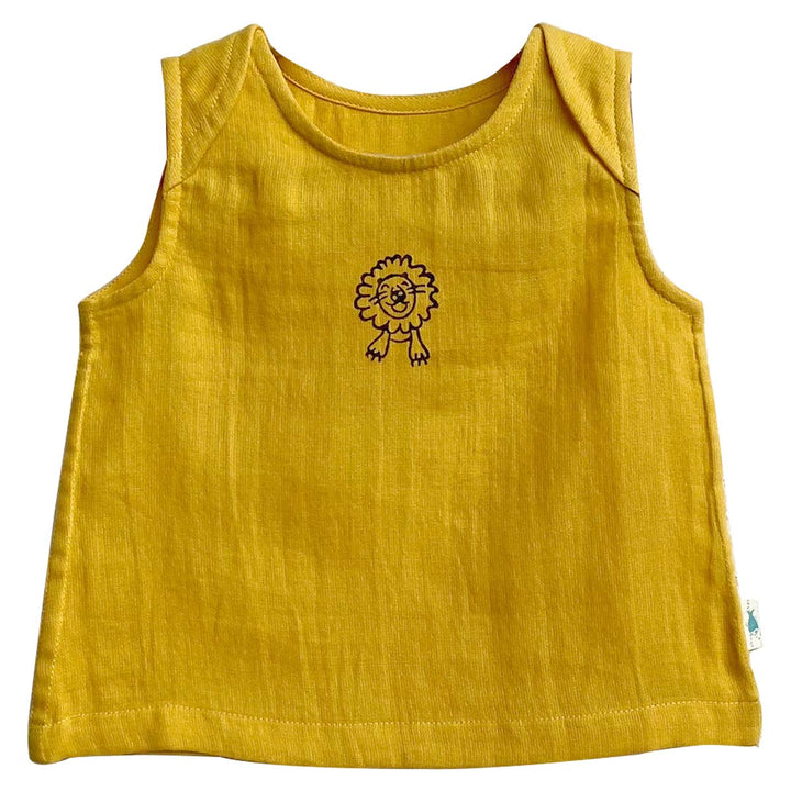 UNISEX ORGANIC ZOO YELLOW JHABLA WITH INDIGO CHECK PANTS