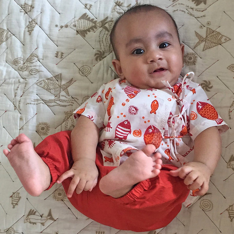 UNISEX ORGANIC KOI RED ANGARAKHA + MATCHING PANTS