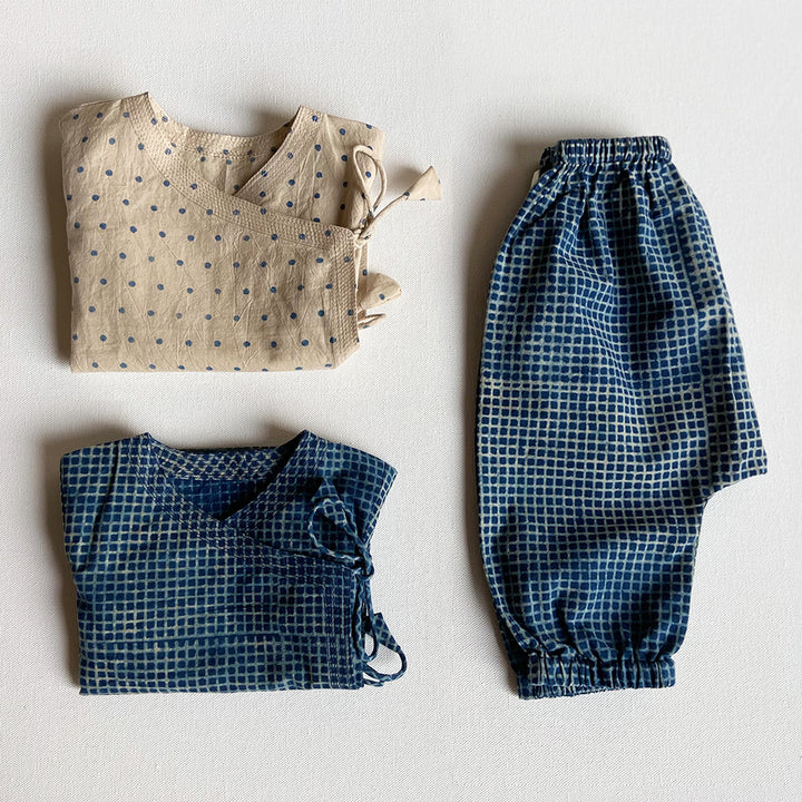 UNISEX ORGANIC ZOO BAG - INDIGO RAIDANA AND CHECK ANGARAKHA + PANTS