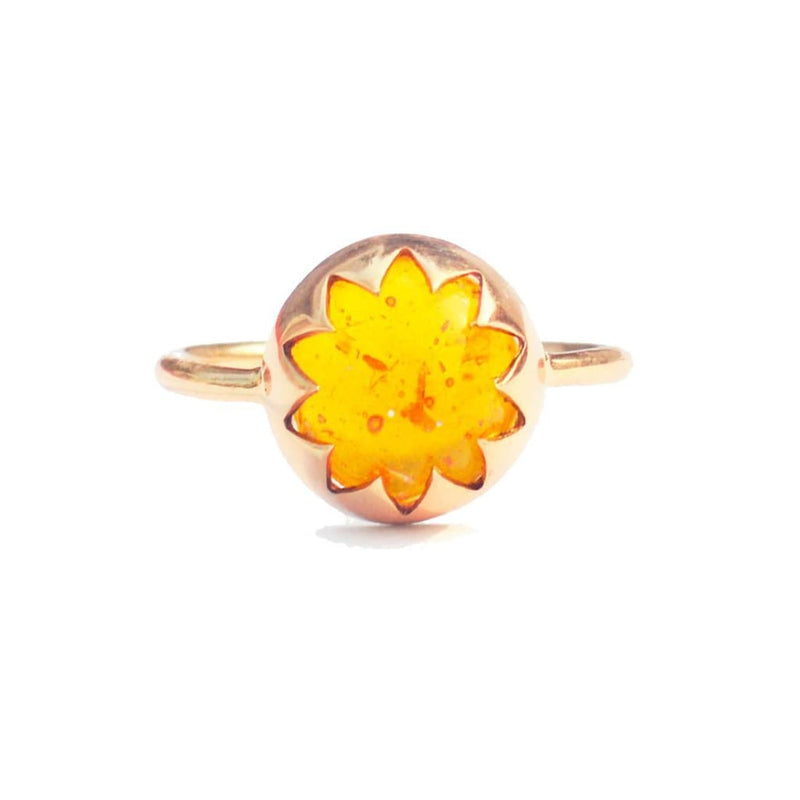 CULTURED AMBER CABOCHON STONE RING