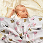Golden Heart Baby Blanket - White