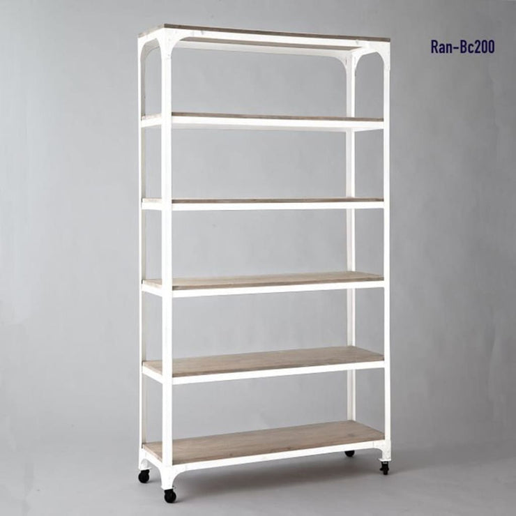 Iris Bookcase With Iron Frame Solid wood Top & Wheels