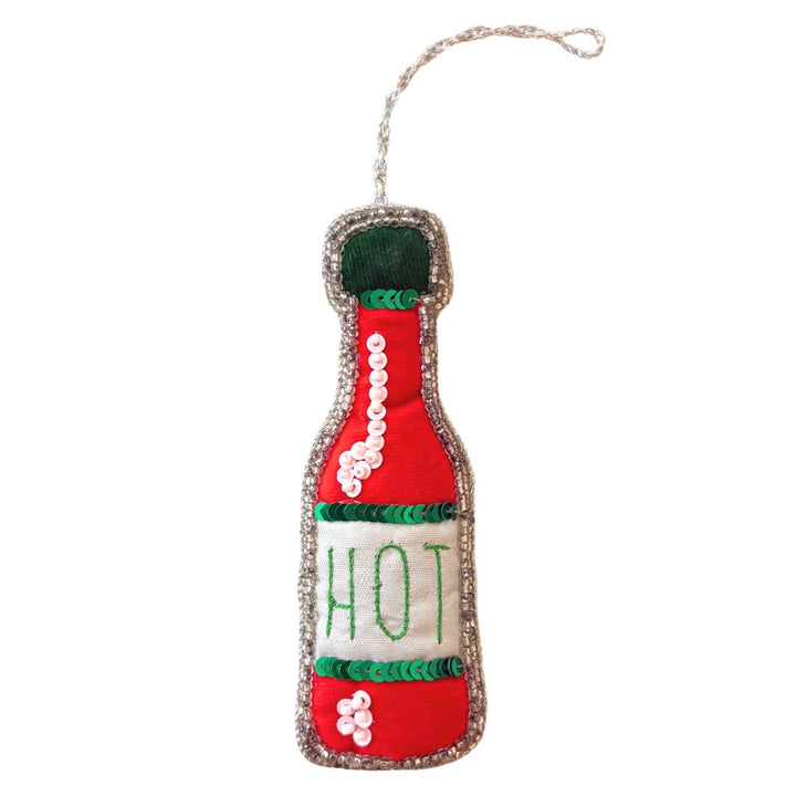 Handmade Champagne Bottle Embroidered Ornament