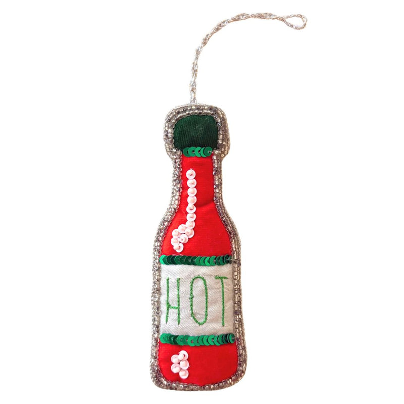 Handmade Champagne Bottle Embroidered Ornament