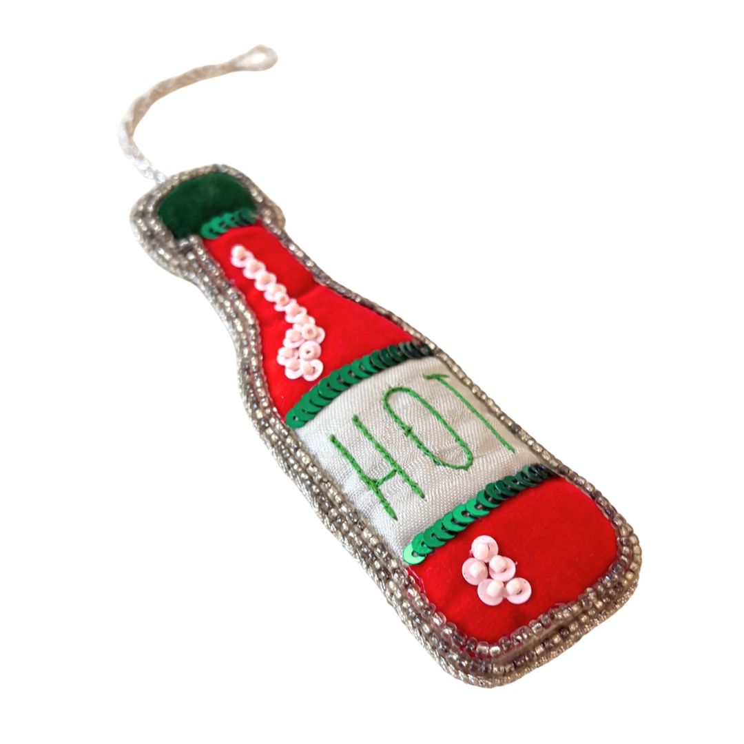Handmade Champagne Bottle Embroidered Ornament